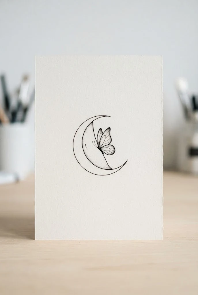 Minimalist Foot Arch Contour — moon butterfly tattoo style outfit