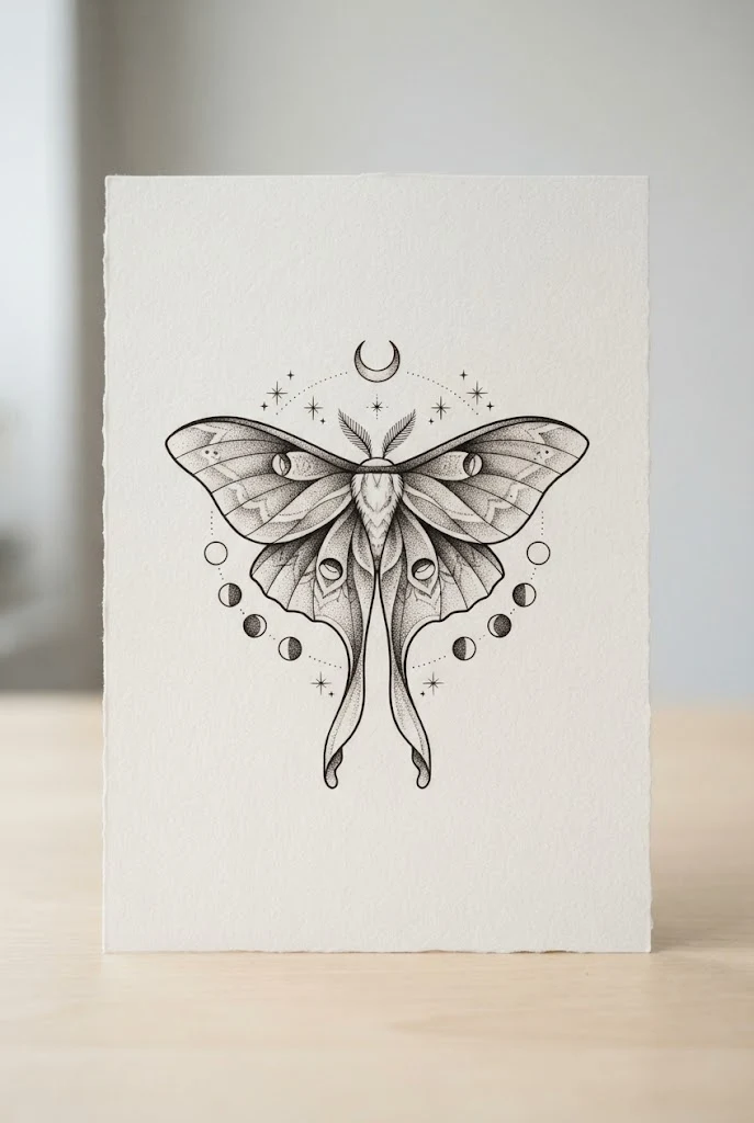 Dotwork Shaded Luna Moth — moon butterfly tattoo style outfit