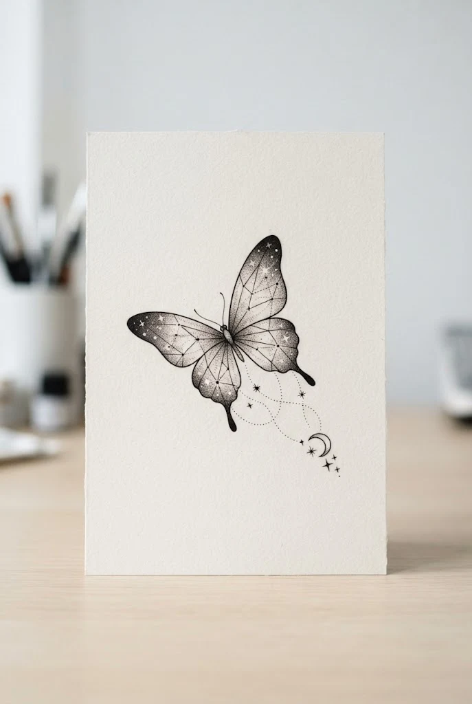 Constellation Connected Flutter — moon butterfly tattoo style outfit