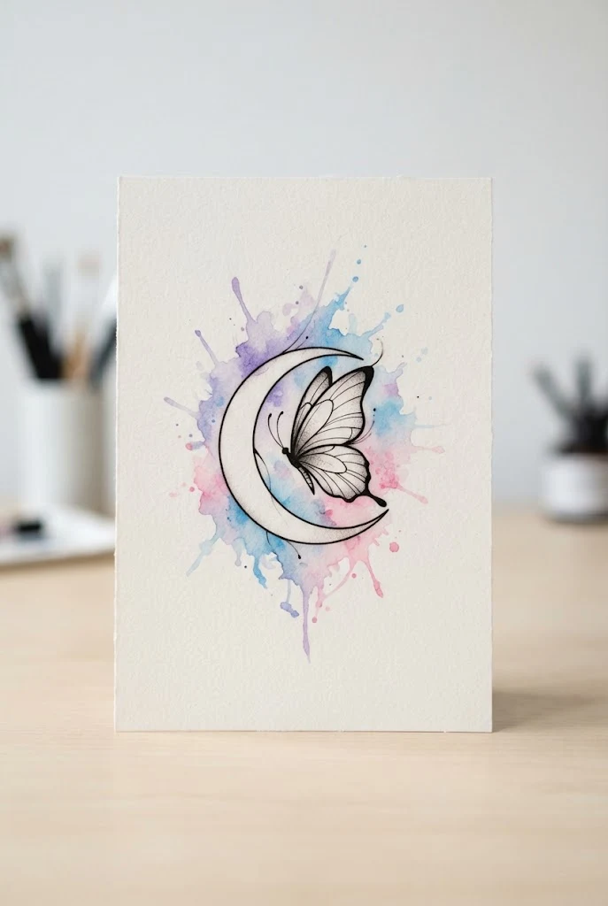 Watercolor Splash Background — moon butterfly tattoo style outfit