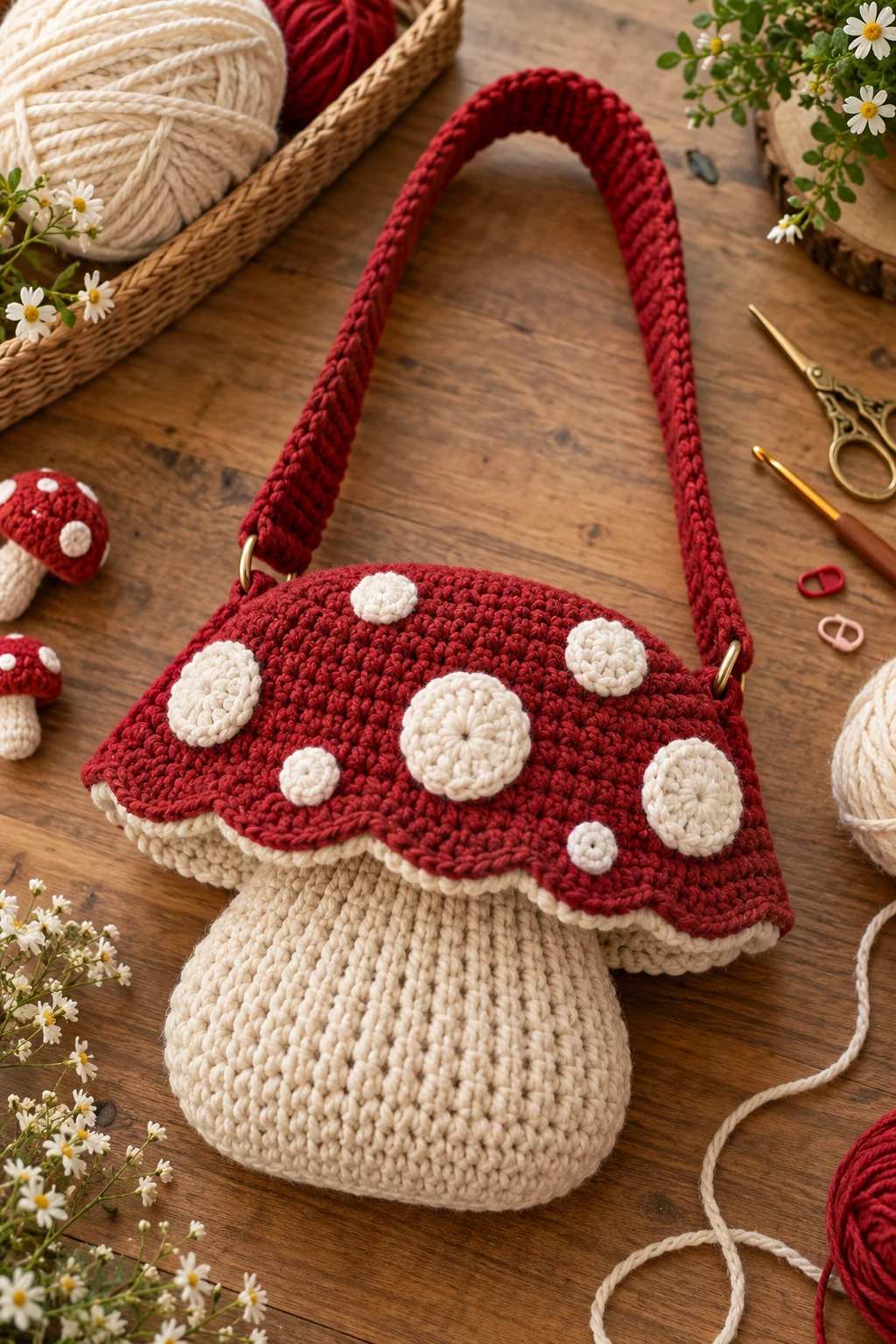 Two-Tone Mushroom Shoulder Bag — mushroom bag crochet style outfit