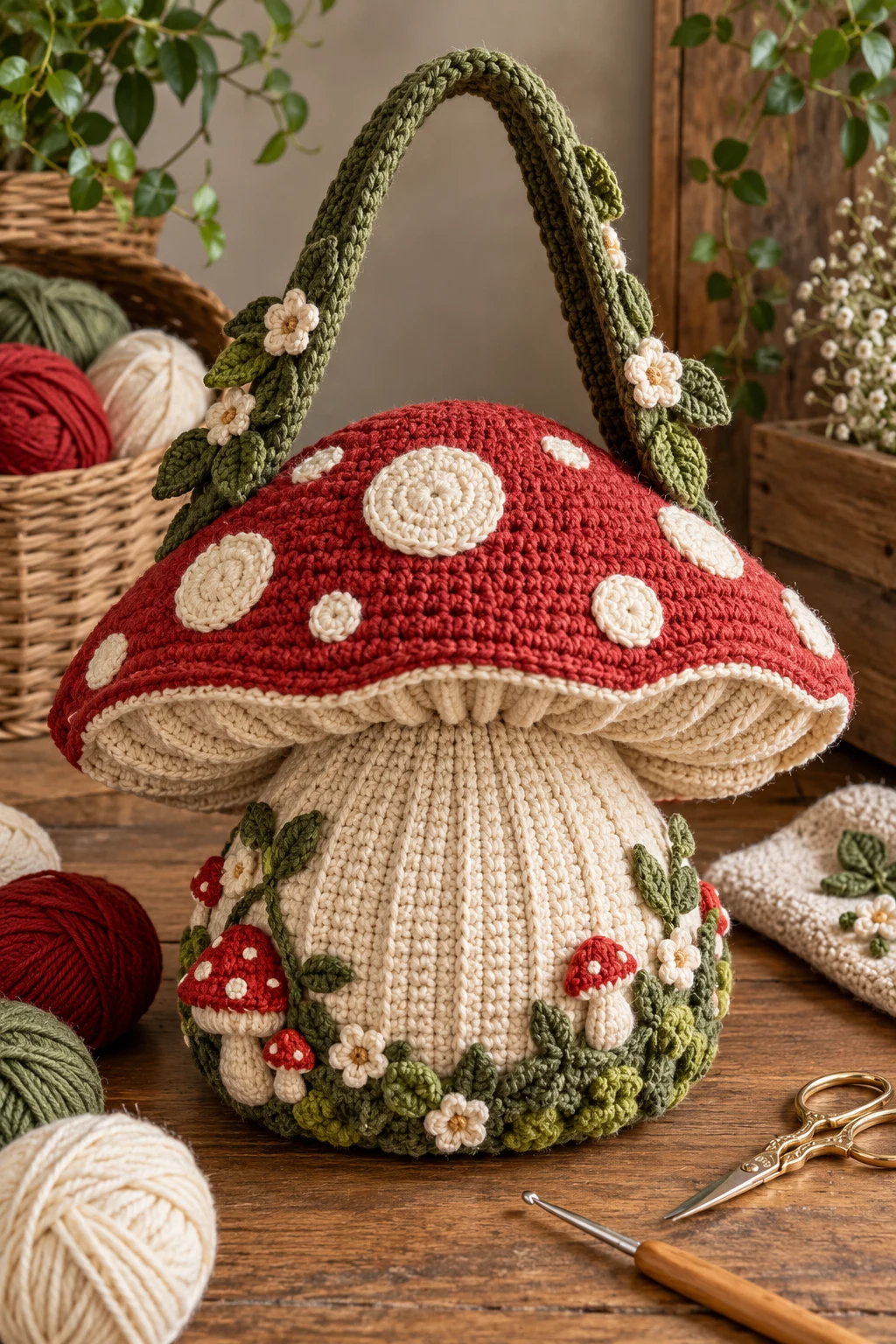Oversized Woodland Mushroom Statement Bag — mushroom bag crochet style outfit