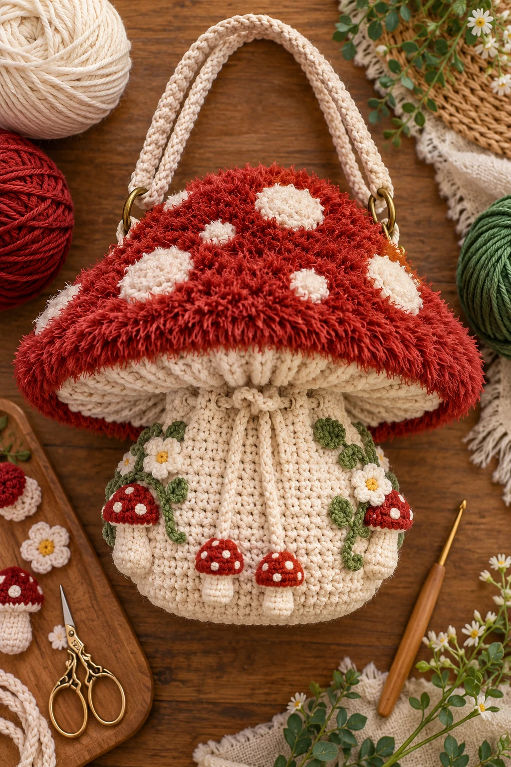 Mushroom Bag Crochet With a Shaggy Cap — mushroom bag crochet style outfit