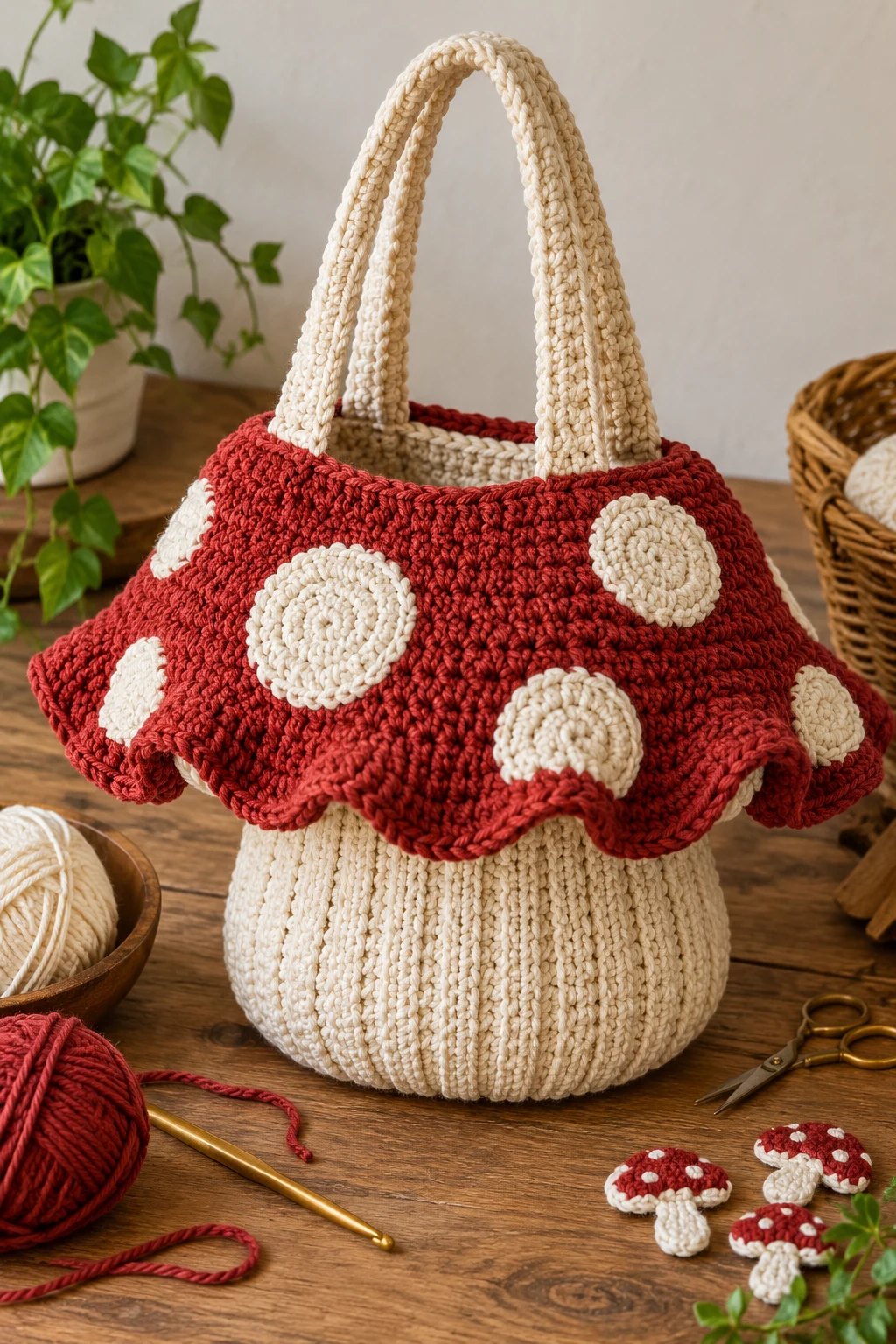 Giant Mushroom Market Bag — mushroom bag crochet style outfit