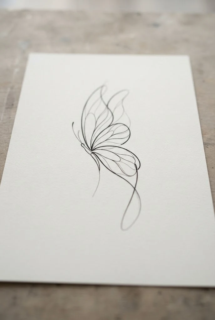 Hip and Thigh Minimalist Curve — one line butterfly tattoo style outfit