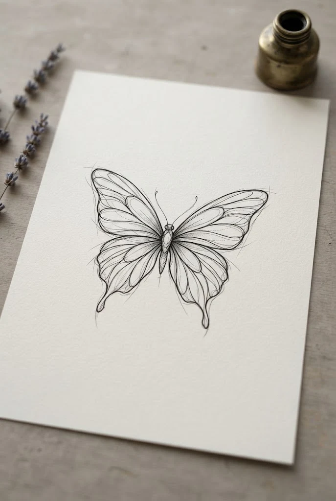 Hand-Drawn Sketch Style Butterfly — one line butterfly tattoo style outfit