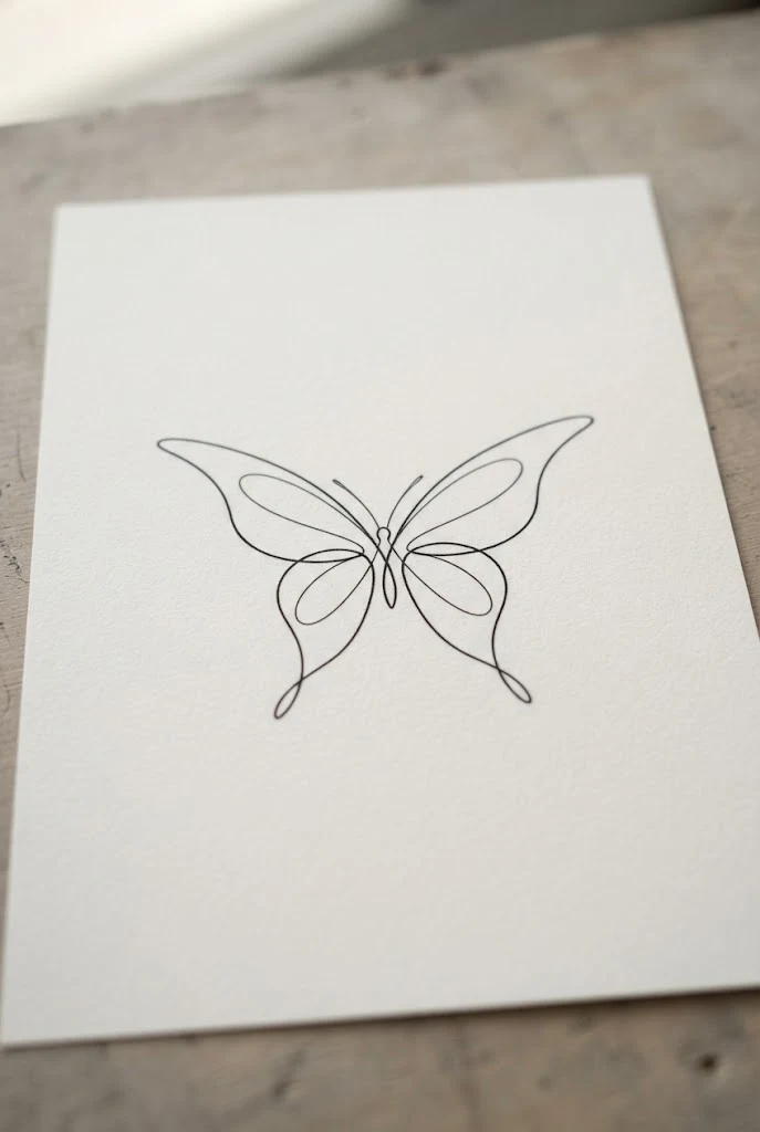 Minimalist Collarbone Silhouette — one line butterfly tattoo style outfit