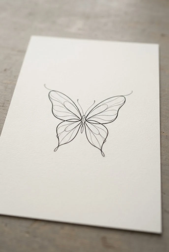 Delicate Collarbone Placement — one line butterfly tattoo style outfit