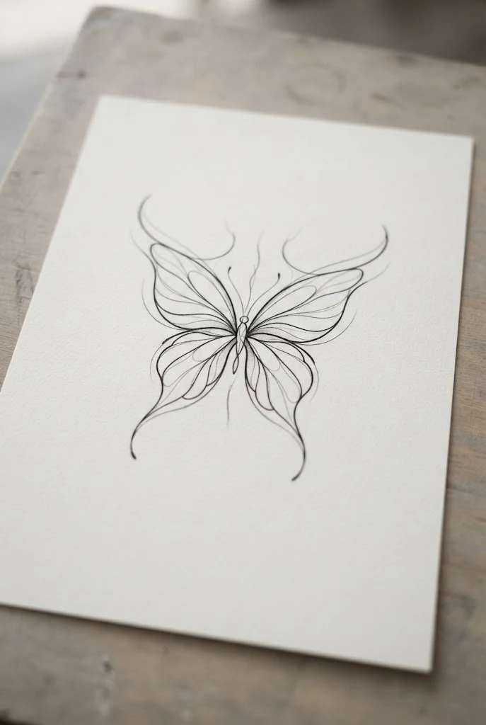 Nape and Upper Spine Line Art — one line butterfly tattoo style outfit