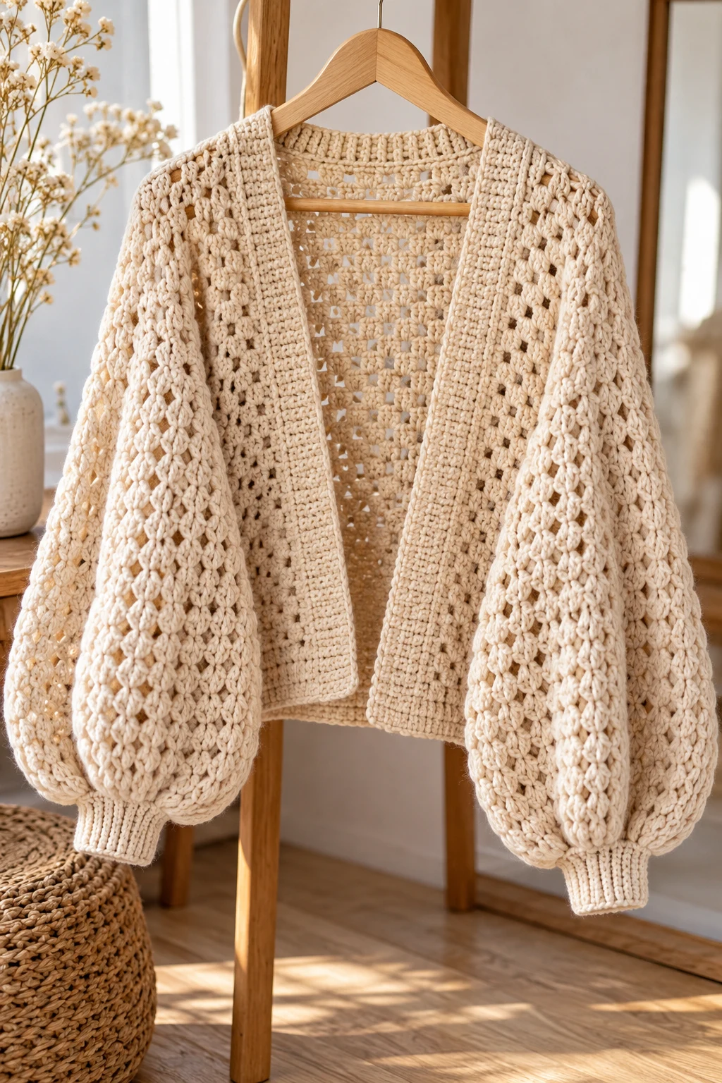 The Balloon Sleeve One Piece Cardigan Crochet — one piece cardigan crochet style outfit
