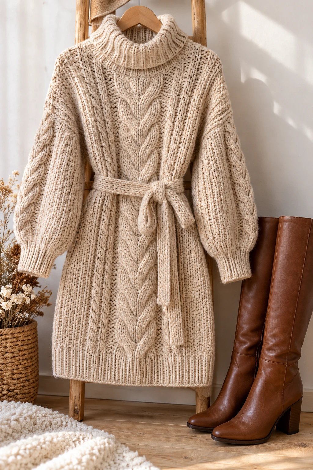 The Sweater Dress and Tall Boots — outfits with knitted sweaters