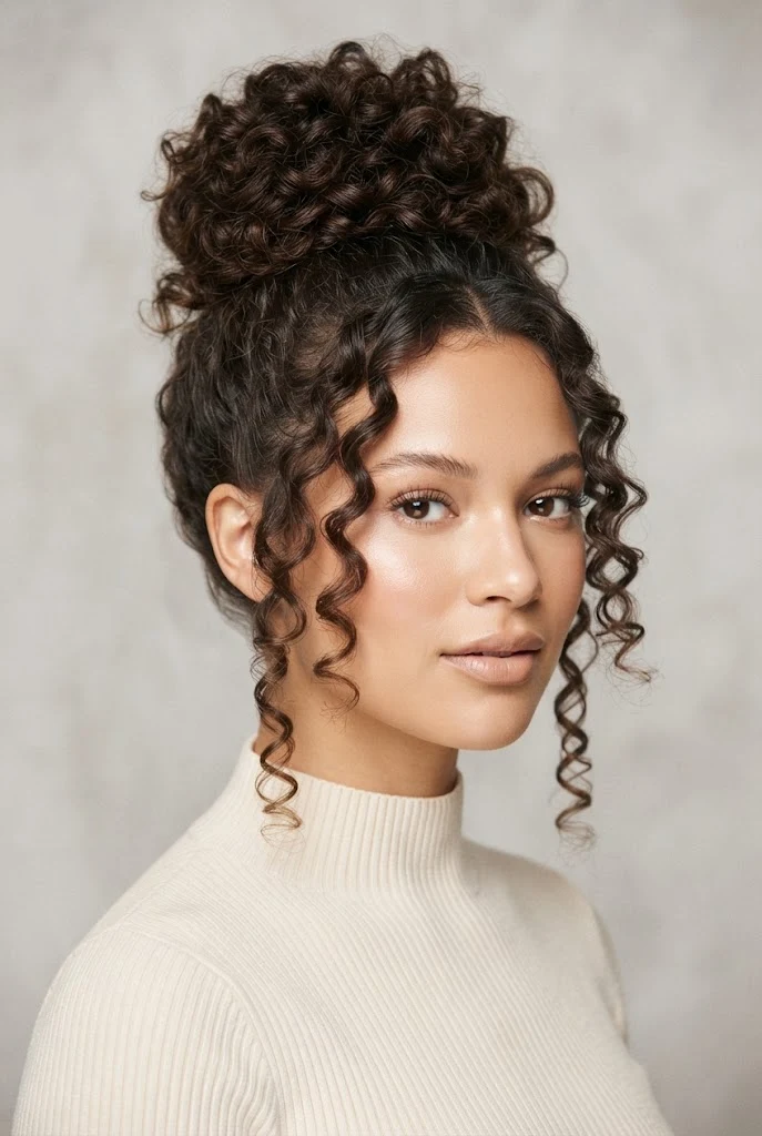 El Top Knot Alto con Mechones Sueltos Frontales — peinados aesthetic cabello corto rizado style outfit