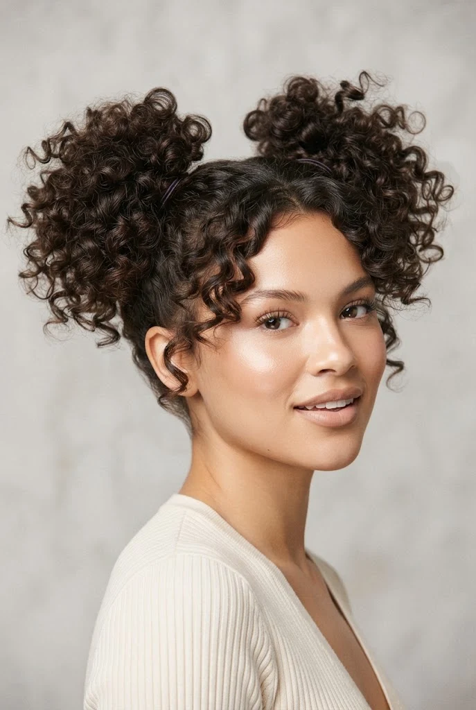 Coletas Dobles Espaciales con Rizos al Extremo — peinados aesthetic cabello corto rizado style outfit