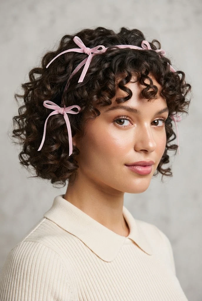 El Look Natural con Cintas de Terciopelo al Estilo Coquette — peinados aesthetic cabello corto rizado style outfit