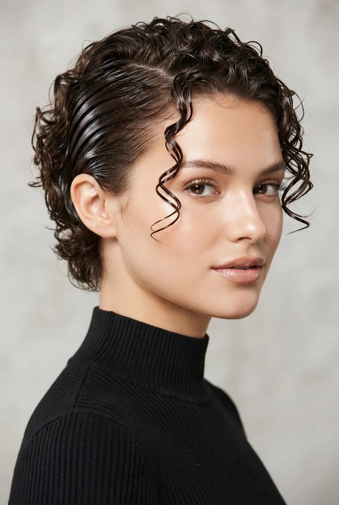 El Wet Look con Gel de Alta Fijación — peinados aesthetic cabello corto rizado style outfit