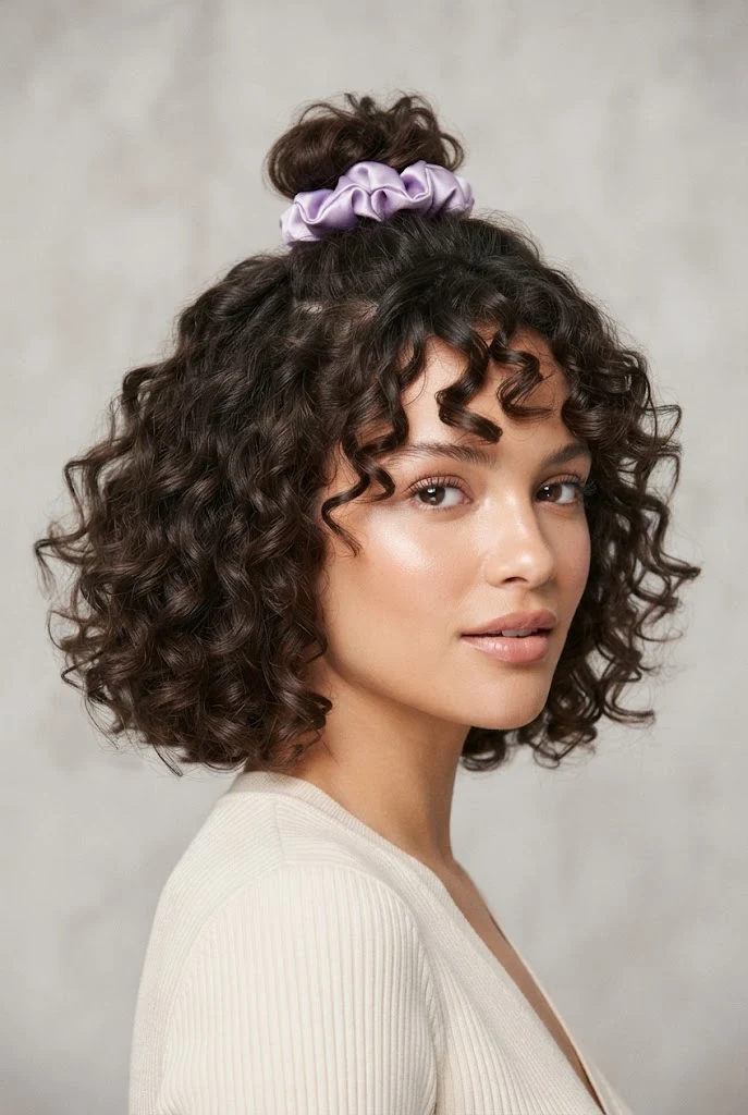 El Bob Abombado con Bobinas Sueltas y Scrunchie — peinados aesthetic cabello corto rizado style outfit