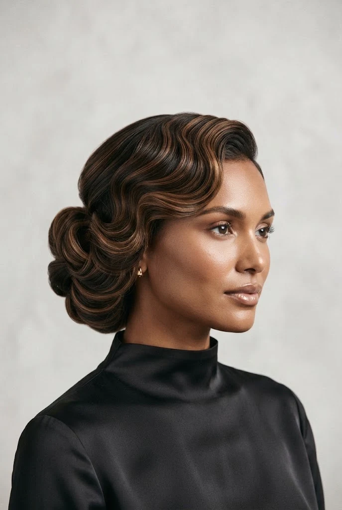 Glamorous Hollywood Waves Updo — peinados aesthetic elegantes style outfit