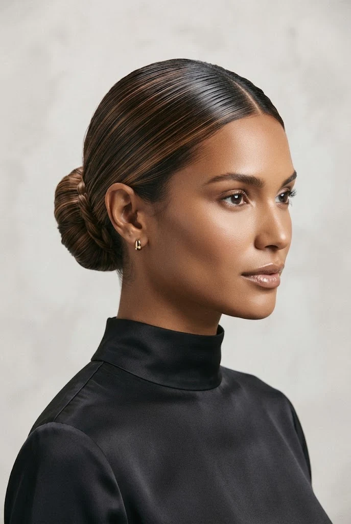 Minimalist Wet-Look Sleek Bun — peinados aesthetic elegantes style outfit