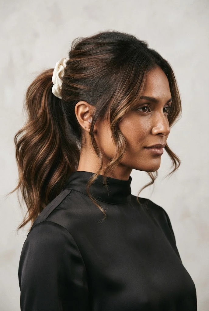 Casual High Ponytail with Scrunchie — peinados aesthetic elegantes style outfit