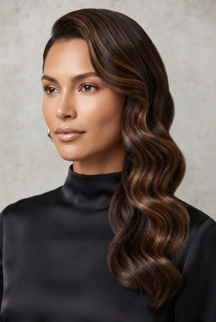 Asymmetrical Side-Swept Hollywood Waves — peinados agarrados elegantes style outfit