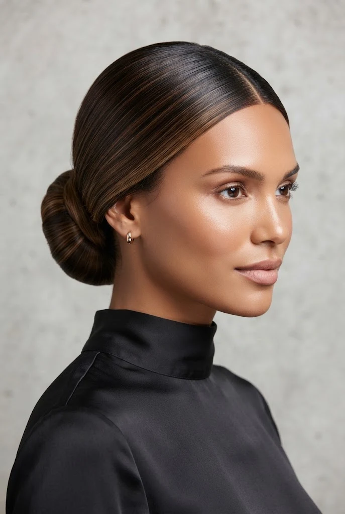 Sleek Center-Parted Low Bun — peinados agarrados elegantes style outfit