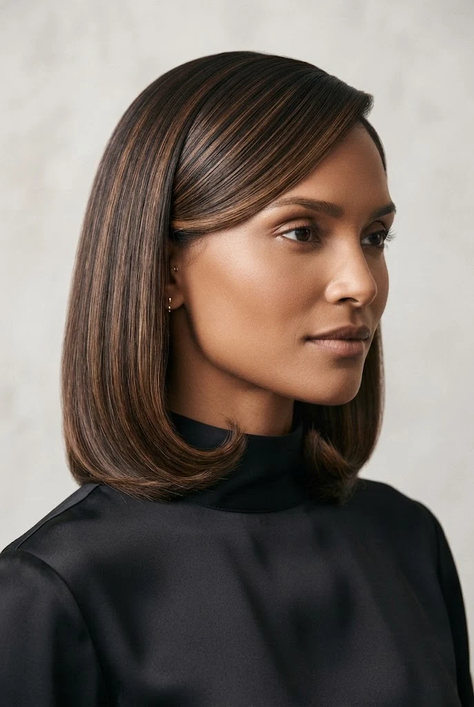 Side-Parted Sleek Lob with Inward Ends — peinados agarrados elegantes style outfit