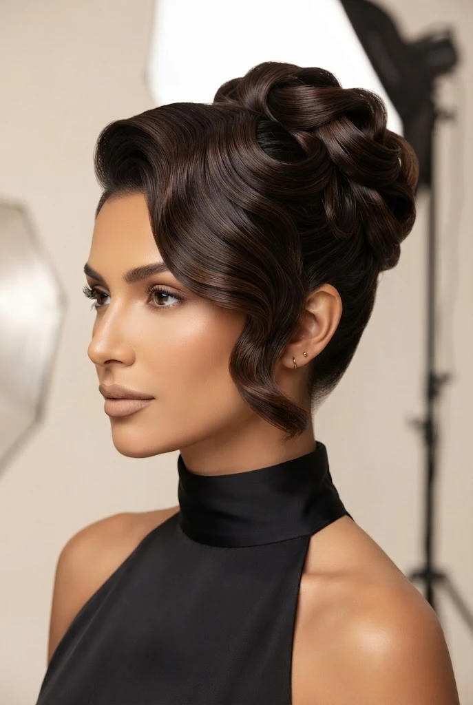 Glamorous Hollywood Wave High Updo — peinados altos elegantes style outfit