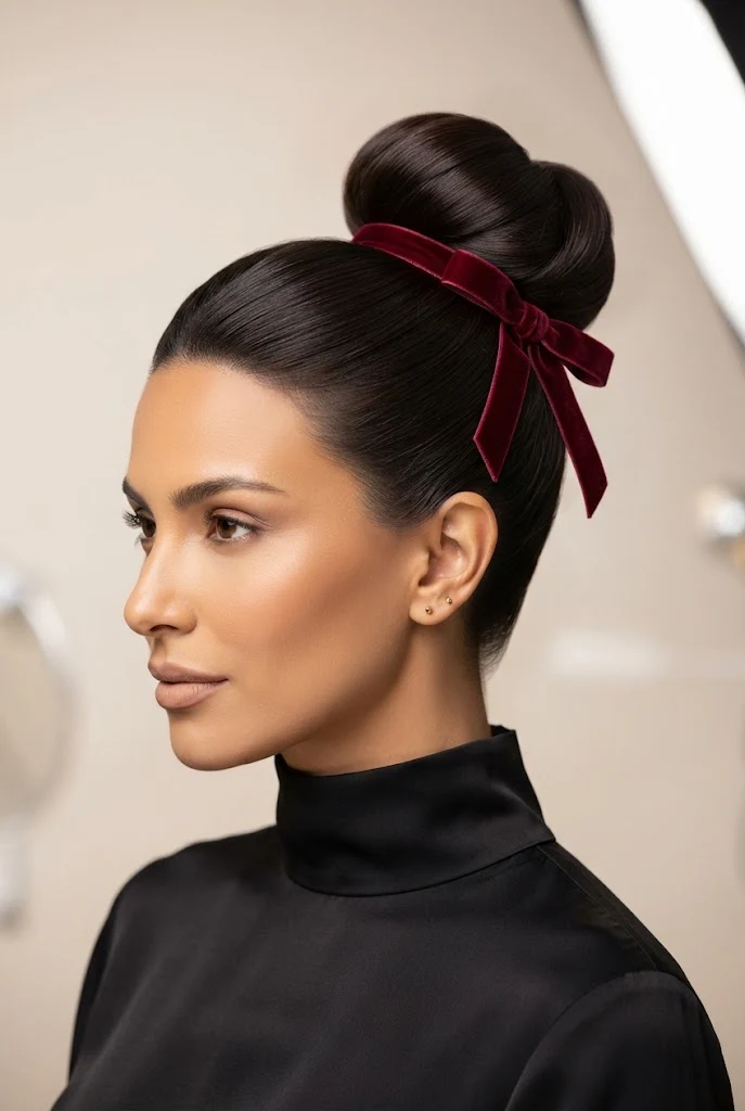 High Knot with Velvet Ribbon Tie — peinados altos elegantes style outfit
