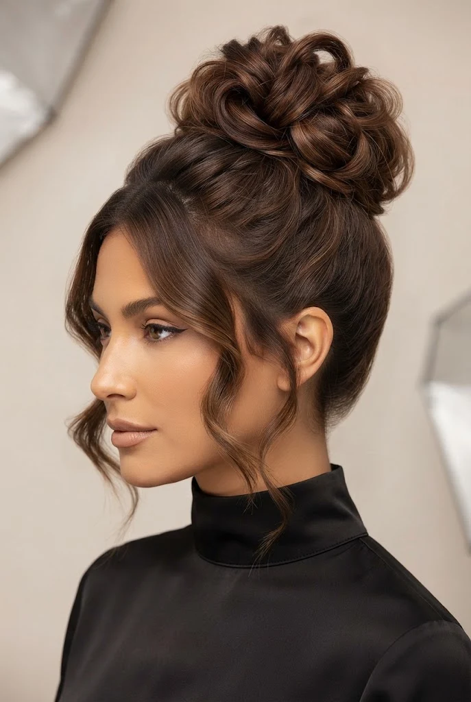 Voluminous Messy Top Knot — peinados altos elegantes style outfit