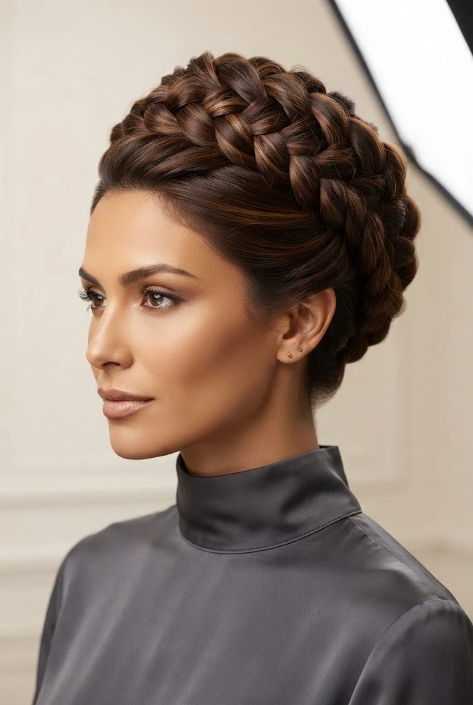 Sculptural Crown Braided Updo — peinados altos elegantes style outfit