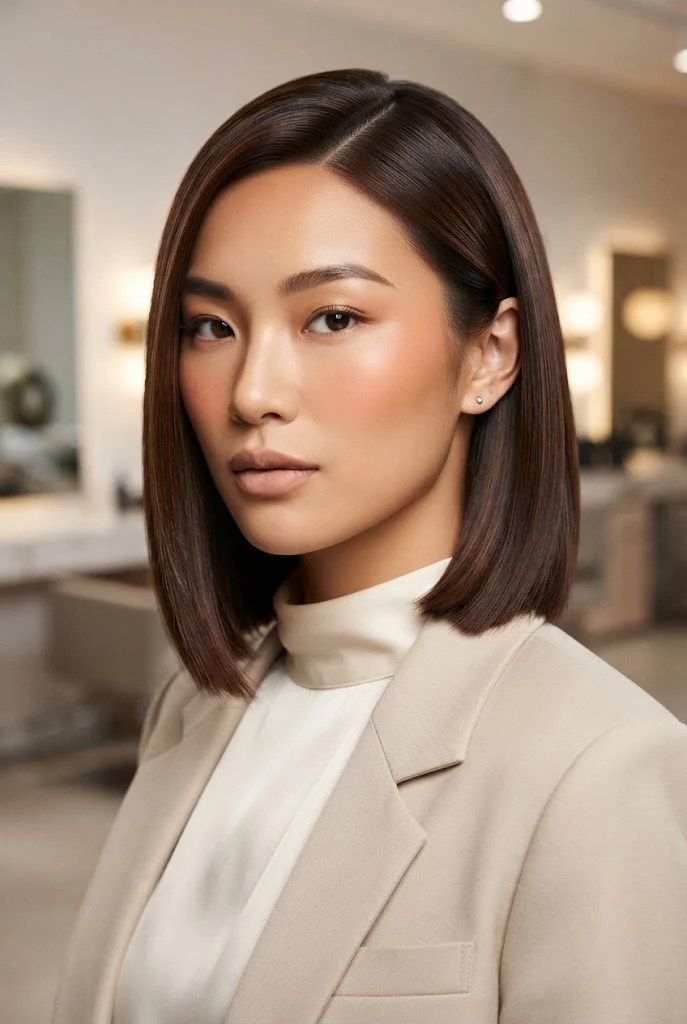 Sleek Chinese Straight Bob with Ear Tuck â peinados asiaticos cabello corto style outfit