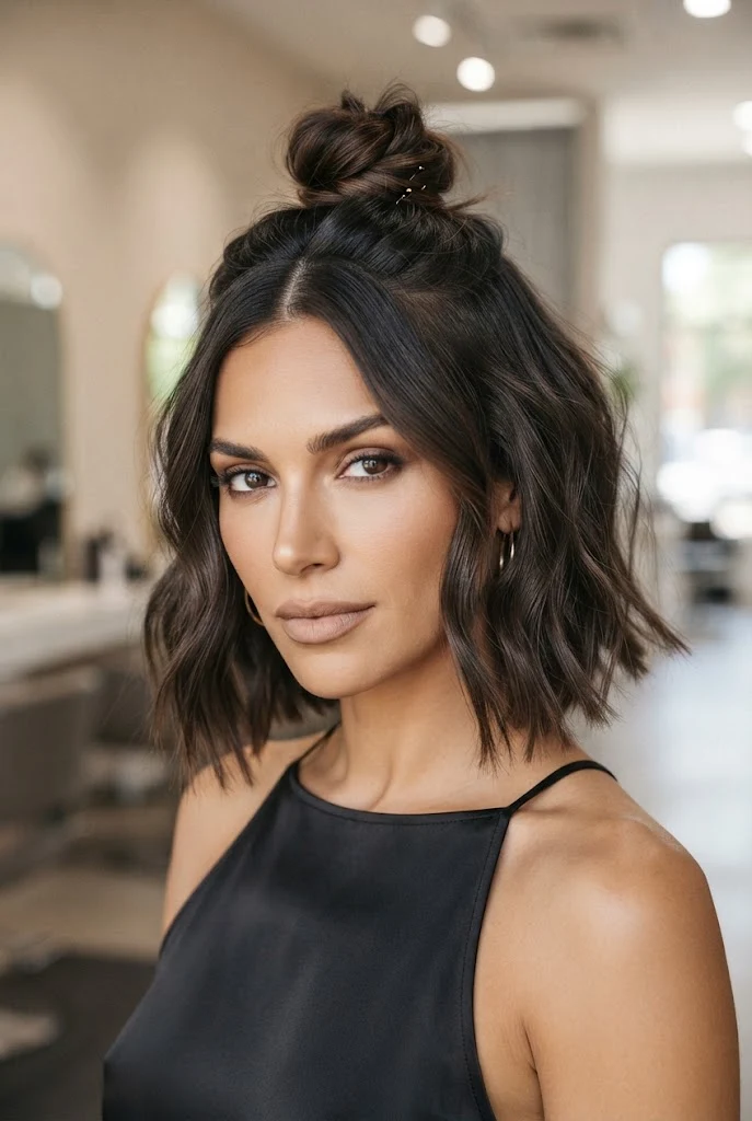 Half-Up Top Knot Adventure â peinados cabello bob corto style outfit
