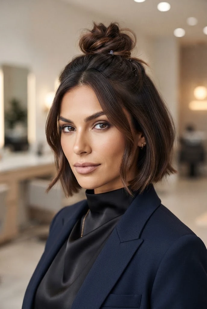 Half-Up Top Knot for Short Strands â peinados cabello corto chongo style outfit