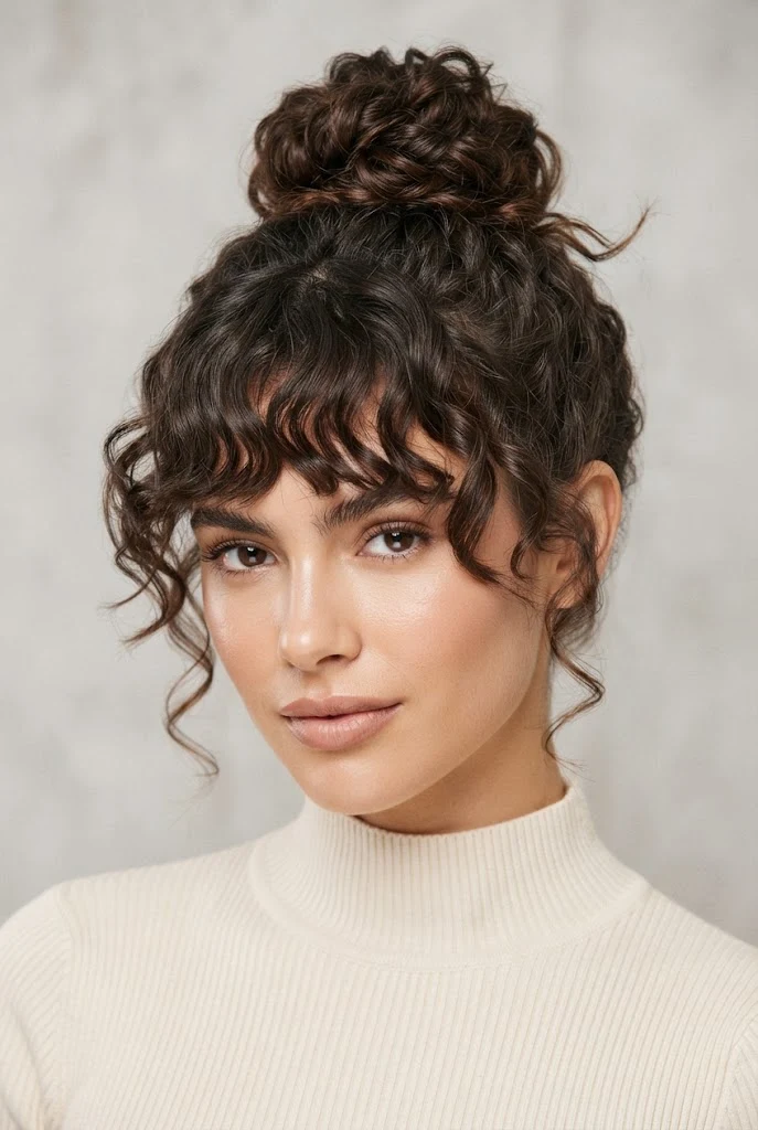 Messy Crown Chonguito with Textured Bangs — peinados cabello corto chonguitos style outfit