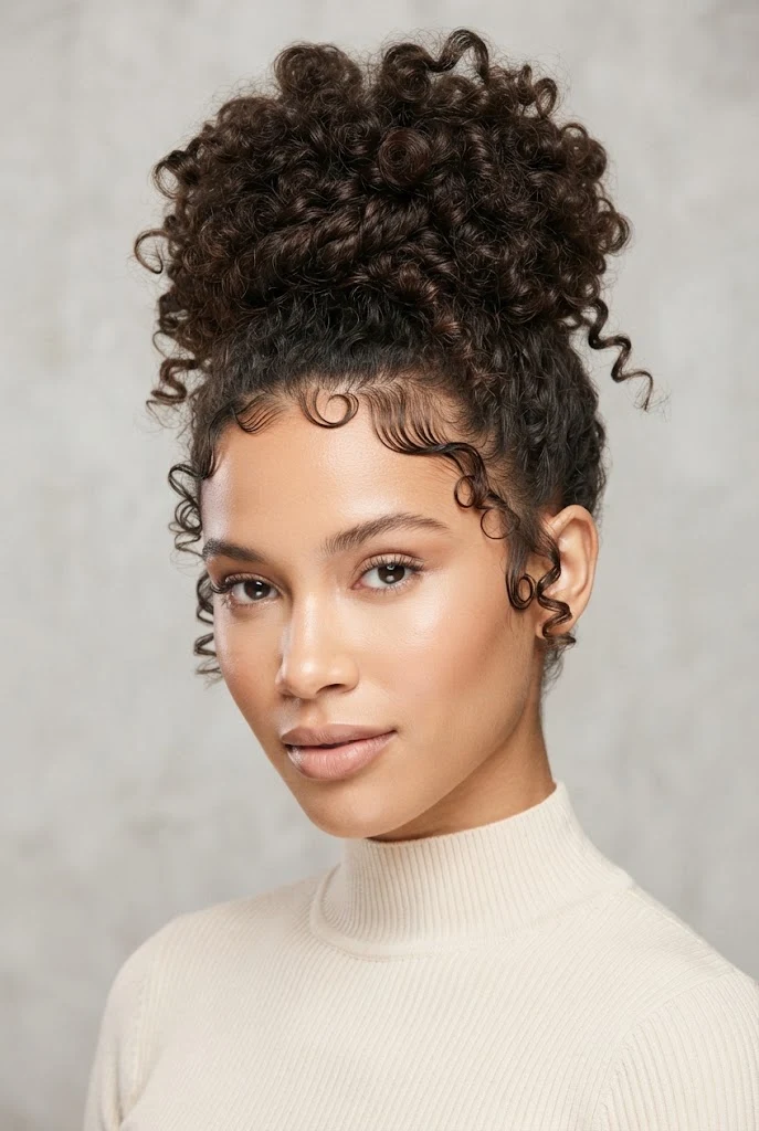 Voluminous Curly Chonguito with Edge Swirls — peinados cabello corto chonguitos style outfit
