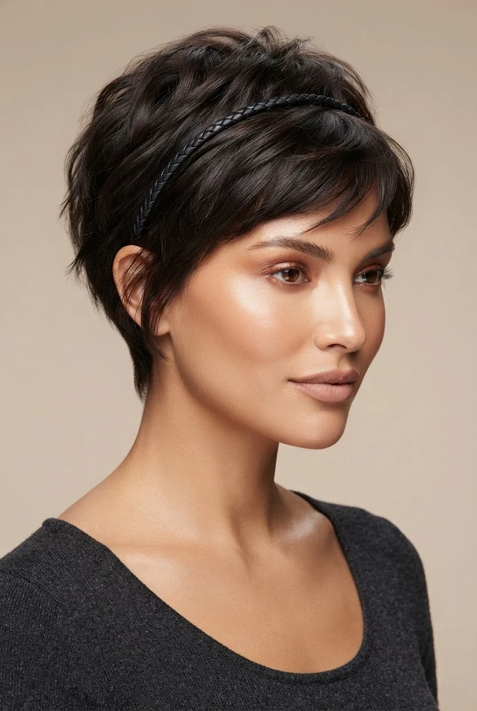Leather Wrapped Diadema for Edgy Crops — peinados cabello corto diadema style outfit