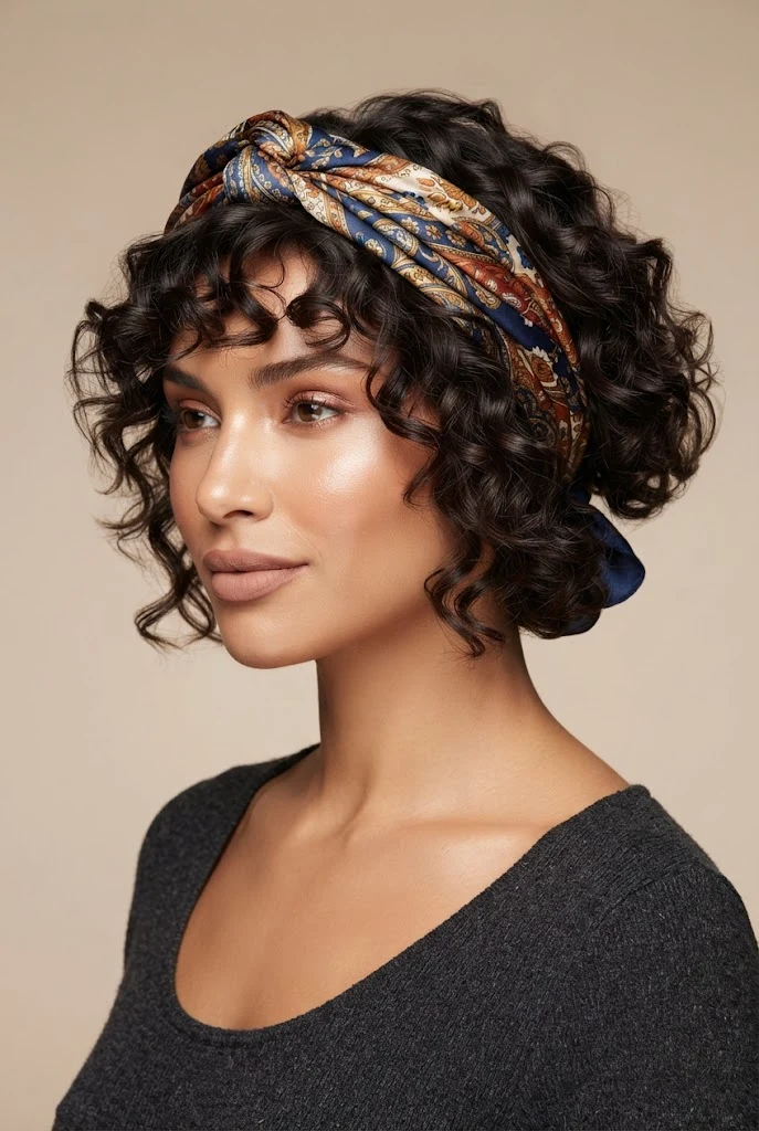 Twisted Silk Scarf Diadema Styling — peinados cabello corto diadema style outfit