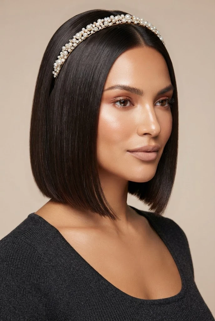 Pearl-Encrusted Elegance for Bob Cuts — peinados cabello corto diadema style outfit