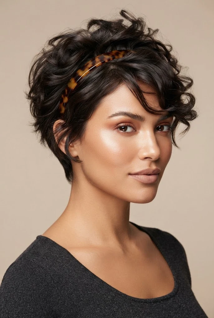 Messy Pixie with a Tortoiseshell Headband — peinados cabello corto diadema style outfit