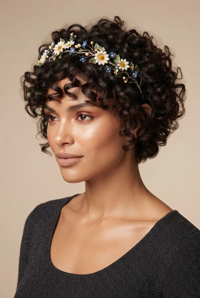 Boho Floral Diadema for Textured Crops — peinados cabello corto diadema style outfit