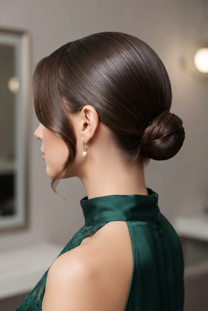 Minimalist Sleek Micro-Bun — peinados cabello corto elegantes fiesta style outfit