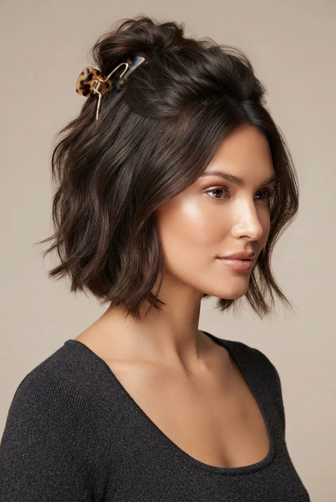 The Bold Crown Lift with Claw Clip — peinados cabello corto esponjado style outfit
