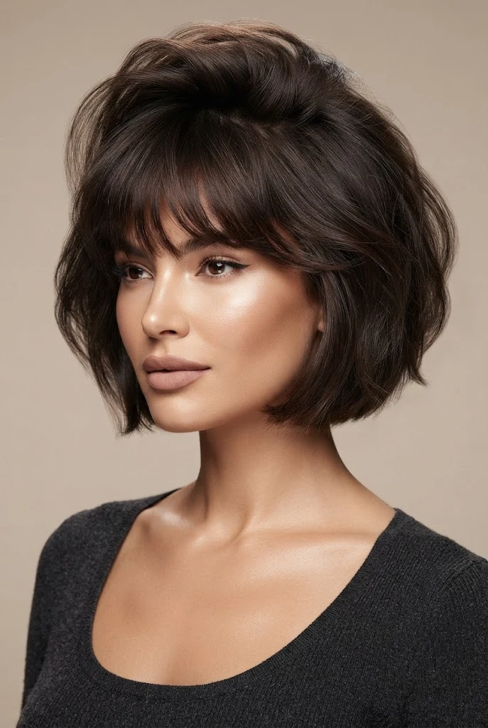 Fluffy Fringe and Crown Volume — peinados cabello corto esponjado style outfit