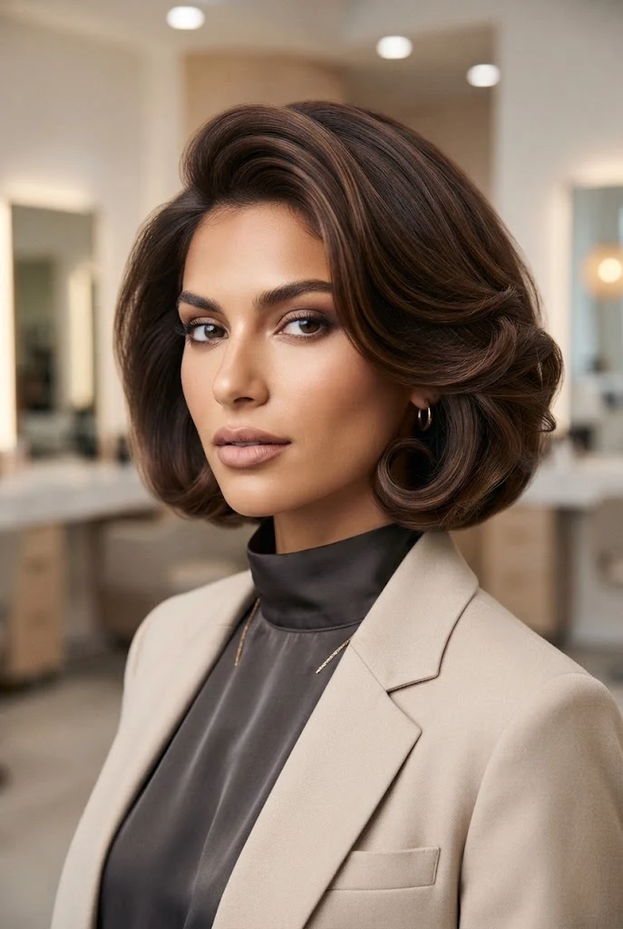 Voluminous C-Curl Holiday Bob — peinados cabello corto navidad style outfit