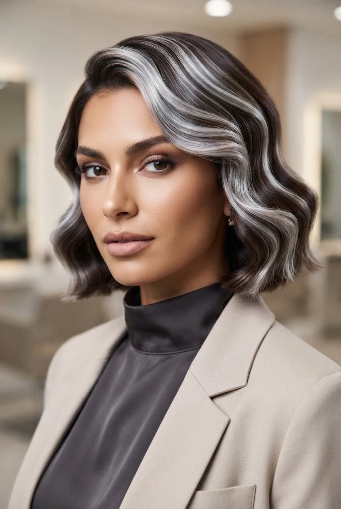 Frosted Platinum Glam Waves — peinados cabello corto navidad style outfit