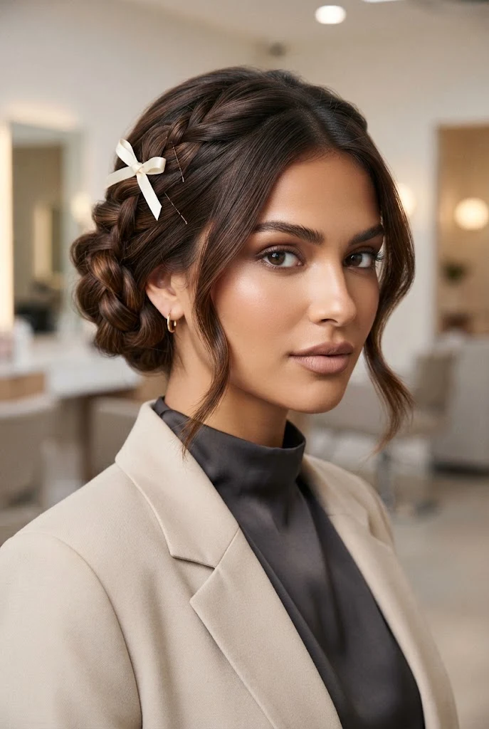 Cute Pinned Updo with Bow Accent — peinados cabello corto recogido escuela style outfit