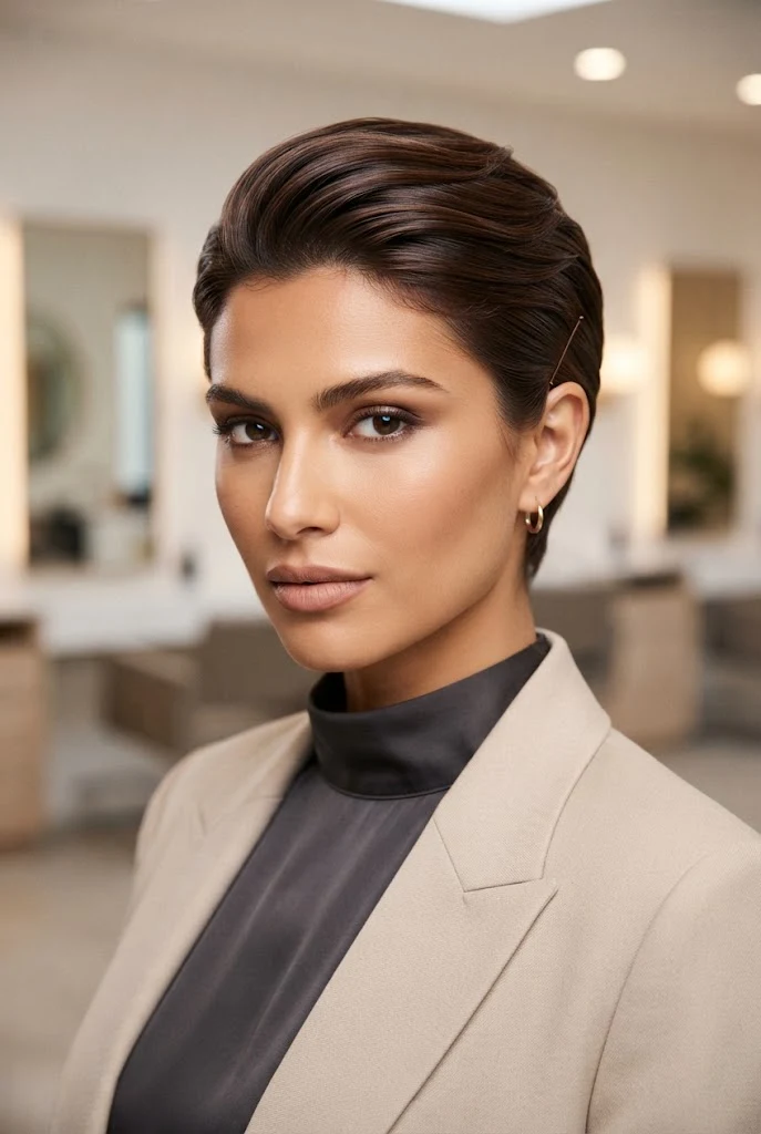 Sleek Pinned Back Pixie for Exams — peinados cabello corto recogido escuela style outfit