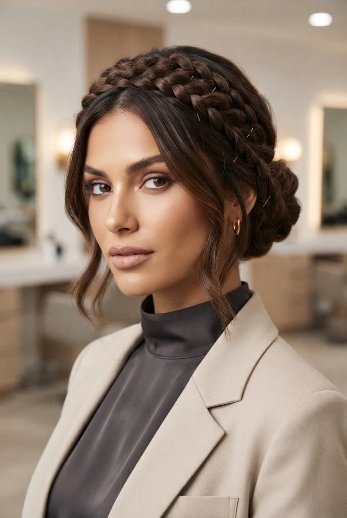 Secure Braided Crown for Short Strands — peinados cabello corto recogido escuela style outfit