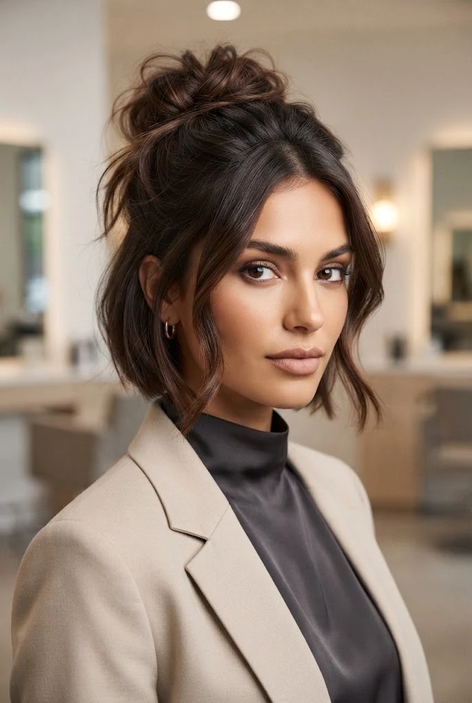 Messy Free Bun for Busy Mornings — peinados cabello corto recogido escuela style outfit
