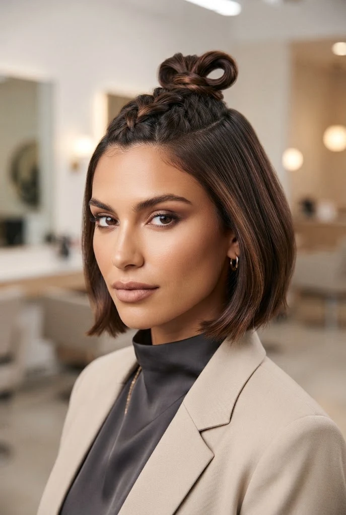 Braided Half-Up Loop for Class — peinados cabello corto recogido escuela style outfit